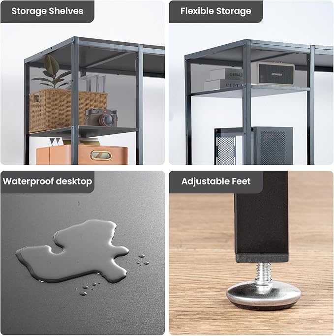 MINOSYS Computer Desk 55-inch with Storage Shelf - Black Ideal Gaming Desk for Bedrooms, Small Spaces, and Home Offices Modern Writing Desk for PCs.