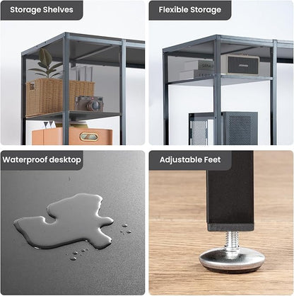 MINOSYS Computer Desk 55-inch with Storage Shelf - Black Ideal Gaming Desk for Bedrooms, Small Spaces, and Home Offices Modern Writing Desk for PCs.