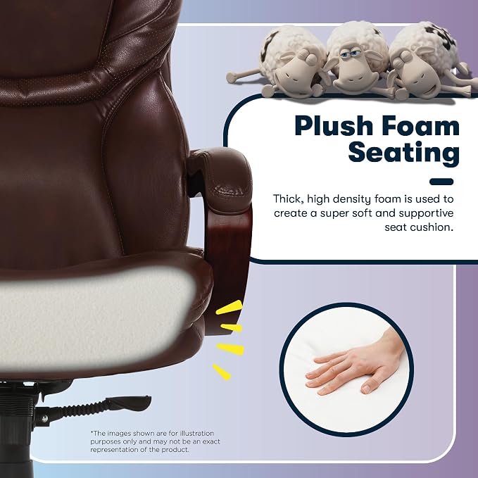 Serta Conway Big and Tall Executive Office Chair - Ergonomic Lumbar Support, Bonded Leather, Padded Armrests, High Back Computer Desk Chair, Chestnut Brown