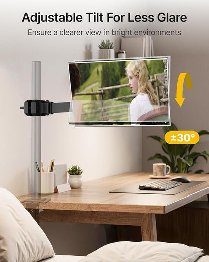 monTEK Universal VESA Steel Pole Mount Full Motion Monitor Arm, Fits 17 to 32 Inch Screens with Removable 75x75/100x100 VESA Plate, Holds Up to 10kg/22lbs, Black Clamp Mount with Cable Management