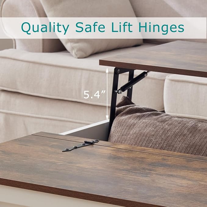 Farmhouse Coffee Table and End Table Sets of 2, 2 Piece Living Room Tables Set with Charging Station, Lift Top Coffees and Large Side, Wood Furniture Sets with Storage, Brown
