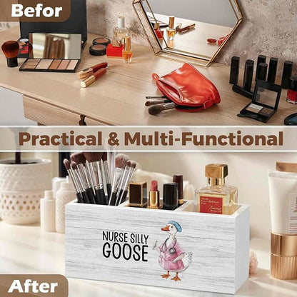 Funny Goose Nurse Office Pencil Pen Holder for Desk Organizer, Nursing Week Gifts, Nurse Appreciation Gifts, Gift for Nurses Female Women Wooden Box Decorations for Office Desk Tabletop Decor