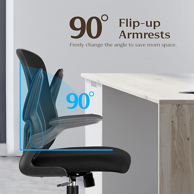 FelixKing Office Desk Chairs, Ergonomic PC Desk Chair with Wheels, Adjustable Lumbar Support and Height, Swivel Computer Chair with Flip-up Armrests, Ergo Mesh Backrest for Working (Black)