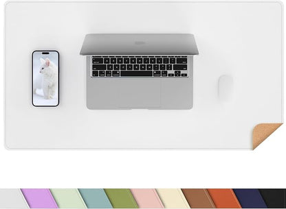 AFIING Cork Desk Mat 23.6 x 13.7, Dual-Sided Cork & PU Leather Desk Pad, Waterproof Non-Slip Desk Protector for Home Office, Study Desk & Minimalist Workspace White
