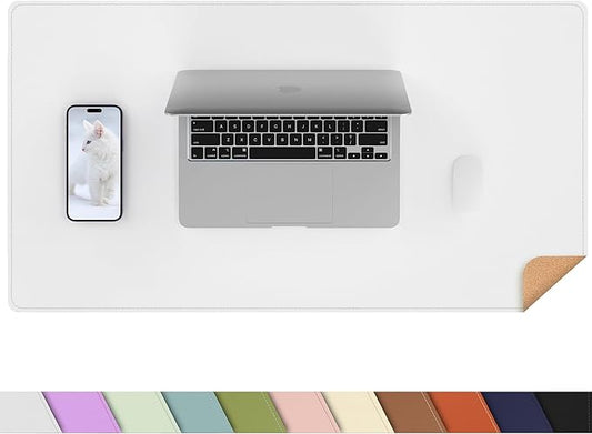 AFIING Cork Desk Mat, White, 31.5" x 17",Desk pad Protector | Dual-Sided Cork & PU Leather, Waterproof, Non-Slip, For Office & Gaming
