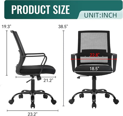 BestOffice Swivel Rolling Computer Chair Executive Lumbar Support Task Mesh Chair Adjustable Stool for Women Men (Black)