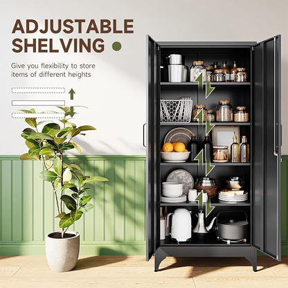 Letaya 71" H Metal Storage Cabinet with 2 Doors and 4 Shelves,Tall Kitchen Pantry Cabinets,Utility Pantry Organizers for Cupboard/Dining/Bathroom/Home Office/Garage, Steel Tool Cabinets