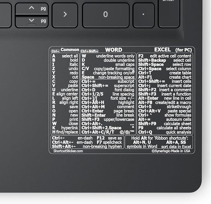 Synerlogic (100pcs) Word/Excel Windows Shortcut Sticker | Reference Guide Keyboard Shortcuts | Work from Home Essentials | Excel Shortcuts Cheat Sheet Laminated Vinyl (Clear/White/Small/100)
