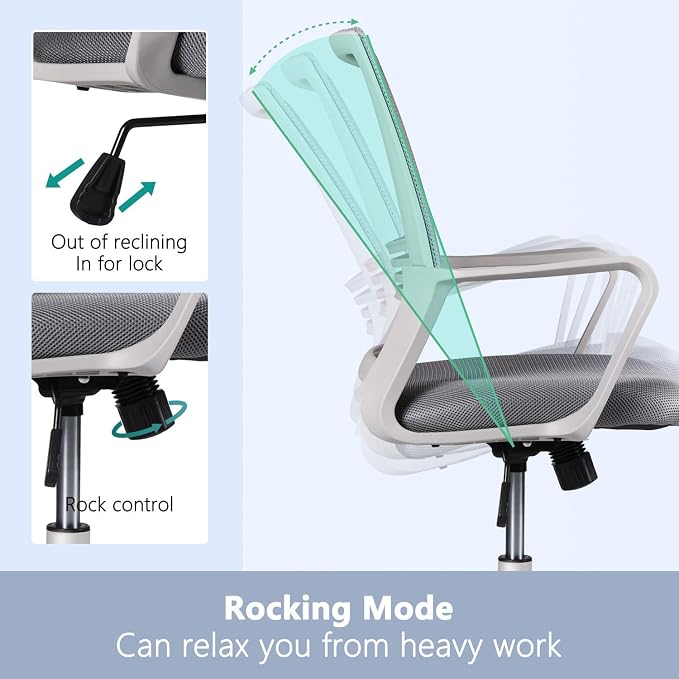 Office Chair Ergonomic Mesh Chair Computer Desk Chair Executive Home Office Chairs with Lumbar Support Armrest Rolling Swivel Adjustable Mid Back Grey