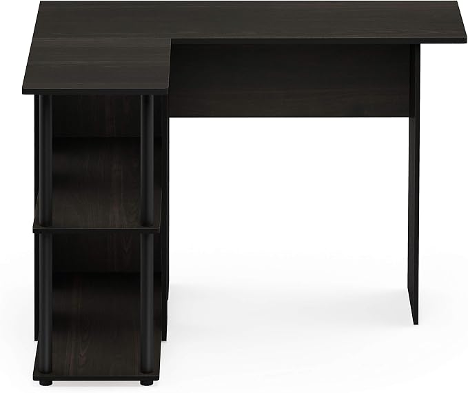 Furinno Abbott L-Shape Computer Desk with Bookshelf, Espresso/Black