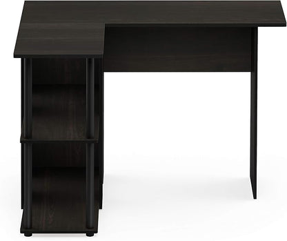 Furinno Abbott L-Shape Computer Desk with Bookshelf, Espresso/Black