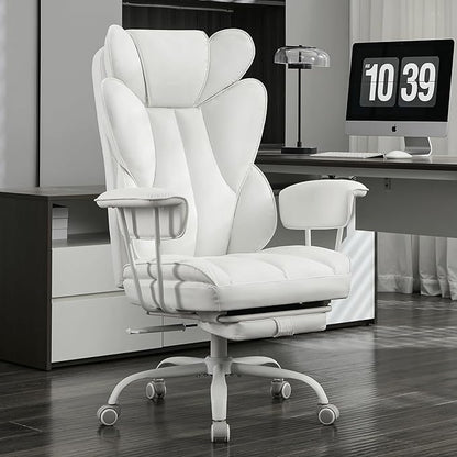 amseatec Big and Tall Office Desk Chair - Wide Ergonomic Executive with Footrest, High Back Lumbar Support Reclining Gaming Computer Chair for Heavy People (White)