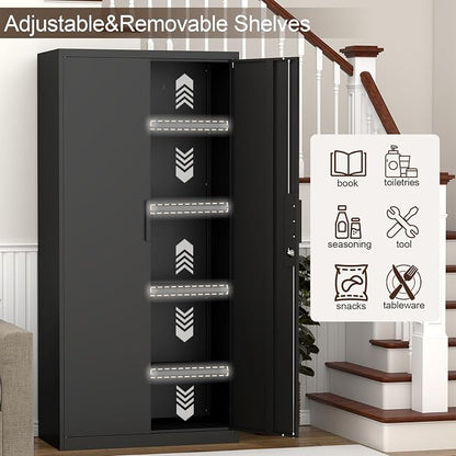 GREATMEET Metal Garage Storage Cabinets, 72" Tall Locking Cabinets with Doors and Shelves, Utility Cabinet with Lock for Garage, Home, Black