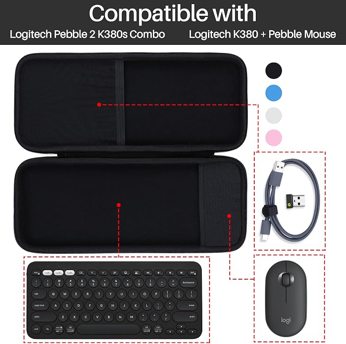 Lebakort Hard Carry Case Compatible with Logitech Pebble Keys 2 Combo K380s K380 Keyboard + M350 Pebble Mouse Combo (Black Case)