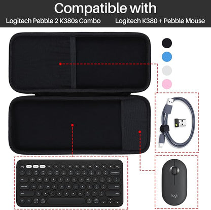 Lebakort Hard Carry Case Compatible with Logitech Pebble Keys 2 Combo K380s K380 Keyboard + M350 Pebble Mouse Combo (Black Case)