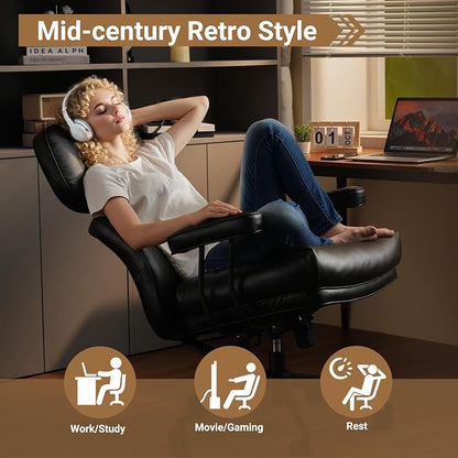 Home Office Chair,Ergonomic Computer Chair with Lumbar Support Adjustable Height,Mid-Century Modern Office Chair with Rolling Swivel Chair for Home Office Game Study(PU Leather Chair,Dark)