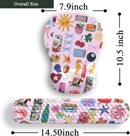 Cute Mousepad with Wrist Rest for Computer Keyboard Mouse Pad Ergonomic Pink Kawaii Mousepad, Best Desk Decor Office Girls Pink Desk 2-in-1 Wrist Support Mouse Pad, Soft Gel Material Anti Slip Bottom