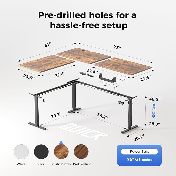 Agilestic Electric L Shaped Standing Desk 75 x 61 Inch with Power Outlet, Height Adjustable Corner Stand up Desk with Cable Management,Sit Stand Home Office Workstation with Splice Board, Rustic Brown
