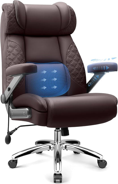 Big and Tall Office Chair for Heavy People, 500LBS Wide Seat Computer Desk Chair, Extra Large Executive Gaming Chair with Adjustable Lumbar Support and 5D Flip Arms, Comfy Heavy Duty Office Chair