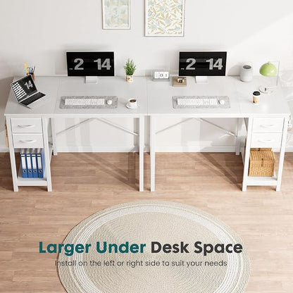 Sweetcrispy 47 Inch Computer Desk with Drawers Home Office Gaming X-Shaped Reinforcement Modern Wood Study Surface Side Hook Sturdy Metal Frame Large Storage Station White