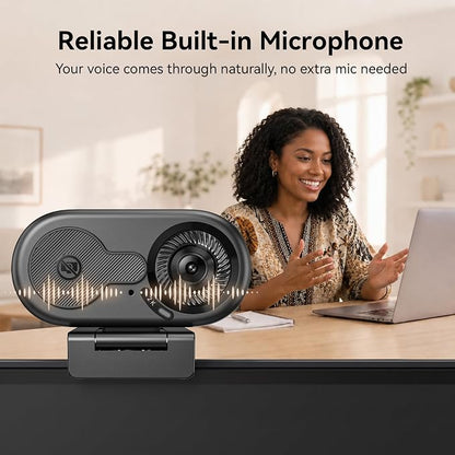 EMEET C100 2K Webcam for PC, Built-in Mic, Rotating Privacy Cover, Portable Metal Clip, Computer Camera for Home Office, Meetings, Learning, Streaming, External Webcam for Desktop, Laptop, PC USB-A