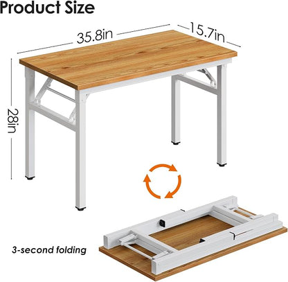 Need Office Computer Desk -35.8 L Sturdy and Heavy Duty Folding Laptop Table,Writing Table/Home Office Desk/Sewing Table, No Assembly Required, Teak & White Frame