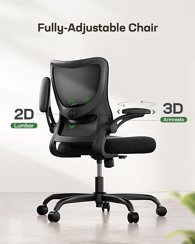 Marsail Ergonomic Office Chair with Adjustable Lumbar Support, 3-Way PU Armrests & Breathable Mesh for Home Office and Gaming