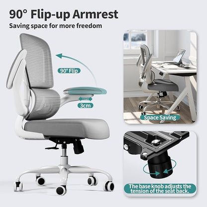 TRALT Office Chair - Ergonomic Desk Chair with Adjustable Lumbar Support, Mesh Computer Chair, Executive Chairs for Home Office Comfortable Lumbar Support (White)