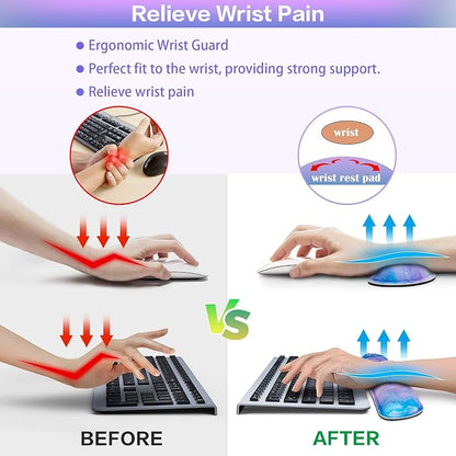4-in-1 Mouse Pad with Wrist Rest Set Purple,35.4×15.7in Large Gaming Mouse Pad+Keyboard Wrist Rest+Wrist Mousepad+Cup Pad,Ergonomic Mouse Pads,Anti-Slip,Waterproof Keyboard Pad for Home Office
