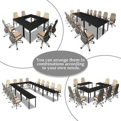Bonzy Home Conference Tables 9ft Office Computer Desk for Meeting Room Study Writing Printer Podcast Table Save Space Design for 10 People Modern Black 4PCS (110.2"x47.2"x29.5", Black)