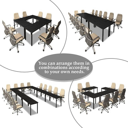 Bonzy Home Conference Tables 12ft Office Computer Desk for Meeting Room Study Writing Printer Table Save Space Design for 14 People Rustic Vintage Black 6PCS 141.6"x47.2"x29.5",Black