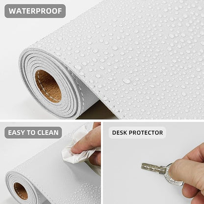 AFIING Leather Desk Pad Protector, Large Desk Mat with Natural Cork & PU Leather, Mouse Pad, Non-Slip, Waterproof Desk Writing Pad for Office and Home (White)