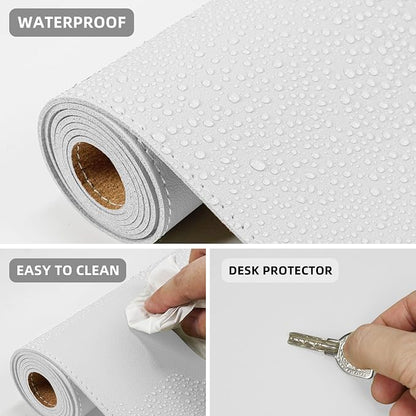 AFIING Cork Desk Mat 55" x 17", Dual-Sided Natural Cork & PU Leather Desk Pad, Non-Slip Waterproof Large Mouse Pad for Office, Home & Gaming (White)
