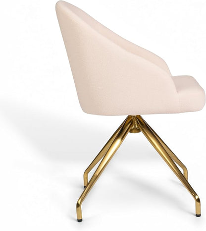 Martha Stewart Sora Stationary Swivel Task Chair with Sloped Arms for Home Office in Conch Shell Fabric with Polished Brass Frame