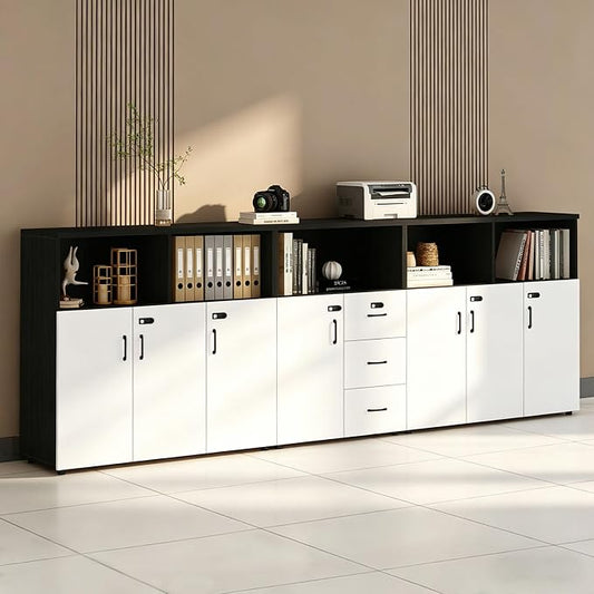 File Cabinet with Password Lock, Wood Lateral Filing Cabinet for Letter/A4 Files, 3 Drawer with Door, Printer Stand with Open Shelves for Home Office