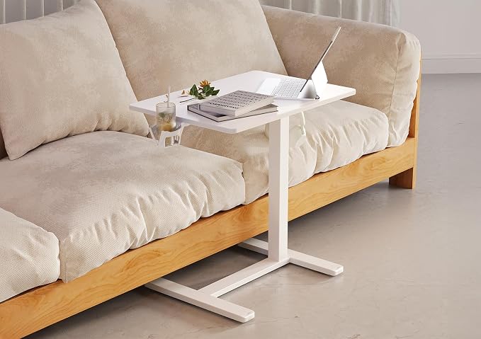 Claiks Mobile Overbed Table with Wheels - 25.5" Adjustable Height Standing Desk for Hospital & Home Use, 22lbs Capacity, Ergonomic Rolling Laptop Cart, White