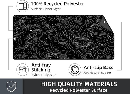 Rinaze Extra Large Gaming Mouse Pad with Black Topographic, XXL Mousepad, Big Mouse Mat Desk Pad, Non Slip Keyboard Pad for Gaming Computer Laptop PC Office Desk Accessories