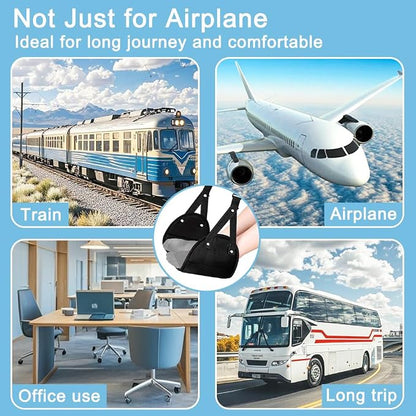 Aksiko 2 Pack Airplane Travel Footrest Hammocks, Adjustable, Black, Memory Foam, Foot Hammock for Airplane Travel