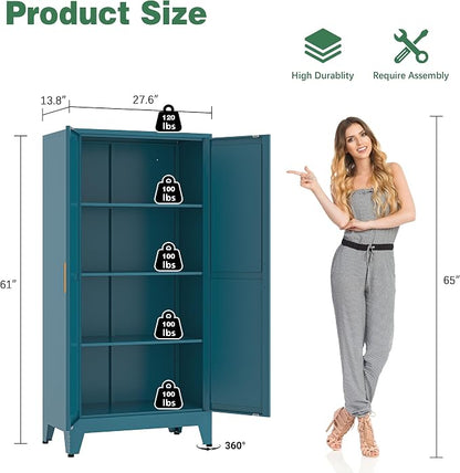 Bevivog Bathroom Storage Cabinet Freestanding, 61" Tall Metal Cabinets with Doors and Shelves, Blue Metal Pantry Cabinet for Kitchen, Living Room, Home Office