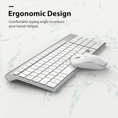 Wireless Keyboard Mouse, JOYACCES 2.4G Compact and Ultra Slim Wireless Keyboard and Mouse for Windows, Computer, Desktop, PC, Laptop-Sliver