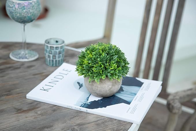 Velener Artificial Boxwood Faux Plant Indoor- Topiary Small Desk Plant Decor for Bedroom Office Cubicle Shelf Decor Window Will Plant Shelf Decoration Dorm Kitchen Counter, Farmhouse Home Decor Accent