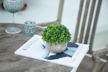 Velener Artificial Boxwood Faux Plant Indoor- Topiary Small Desk Plant Decor for Bedroom Office Cubicle Shelf Decor Window Will Plant Shelf Decoration Dorm Kitchen Counter, Farmhouse Home Decor Accent
