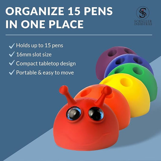 Schaller Industries Aesthetic Pen Holder for Desk 16mm Slot Size-Fun Rainbow Caterpillar Pencil Holder - Cute Desk Organizer Holds 15 Pens, Compatible with Pencils, Markers & Office School Supplies