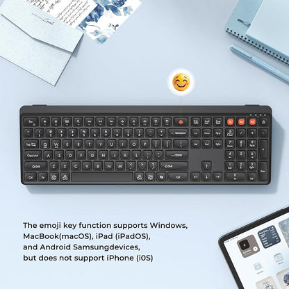 MEETION Bluetooth Keyboard and Mouse, 2.4G + Dual Bluetooth Multi Device, Full Size Silent Ergonomic Keyboard with 4 Level DPI Adjustable Wireless Mouse for Windows, Mac OS Desktop/Laptop/PC, Black