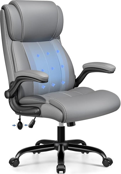 BESTFAIR Ergonomic Office Chair - Desk Computer Chair, Leather High Back Executive Chairs with Adjustable Lumbar Support for Adults, Rolling Swivel Tilt, Gray