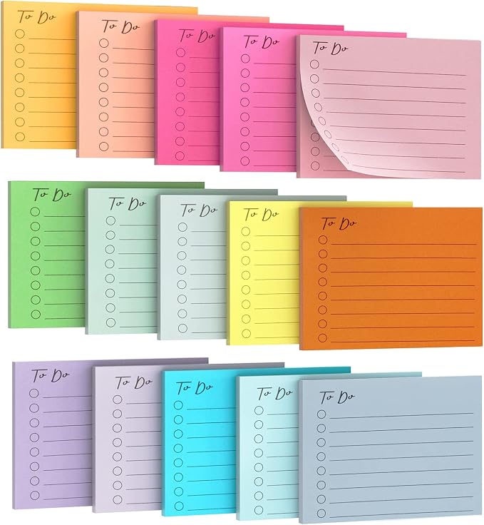 15 Pack Lined Sticky Notes, 3"x4", 750 Sheets, to Do List Notepad, Sticky Notes with Lines,15 Colors, Square Sticky Notes for Office, Meeting, School, Home