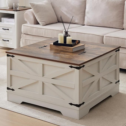 Farmhouse End Table Set with Charging Station, Living Room Tables with Hidden Storage, Wood Square Sofa Bedside Tables, Night Stand with Power Outlet and Door, White