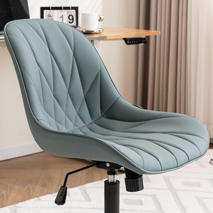 Rowill Modern Office Chair - Ergonomic Swivel Leather Desk Chair with Curved Backrest, Height Adjustable Rolling with Wheels, Perfect for Study Room & Office, Grayish Green