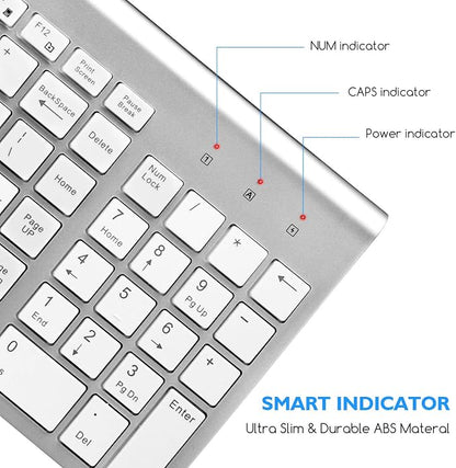 cimetech Wireless Keyboard and Mouse Combo, Compact Silent Ergonomic Scissor Switch Keyboard and Optical Mouse Set, 2.4G Lag-Free Cordless Keyboard Mice for Computer, Mac, Laptop, PC, Windows - Silver