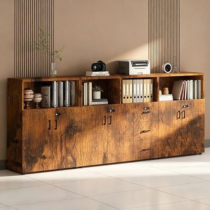 File Cabinet with Password Lock, Wood Lateral Filing Cabinet for Letter/A4 Files, 3 Drawer with Door, Printer Stand with Open Shelves for Home Office